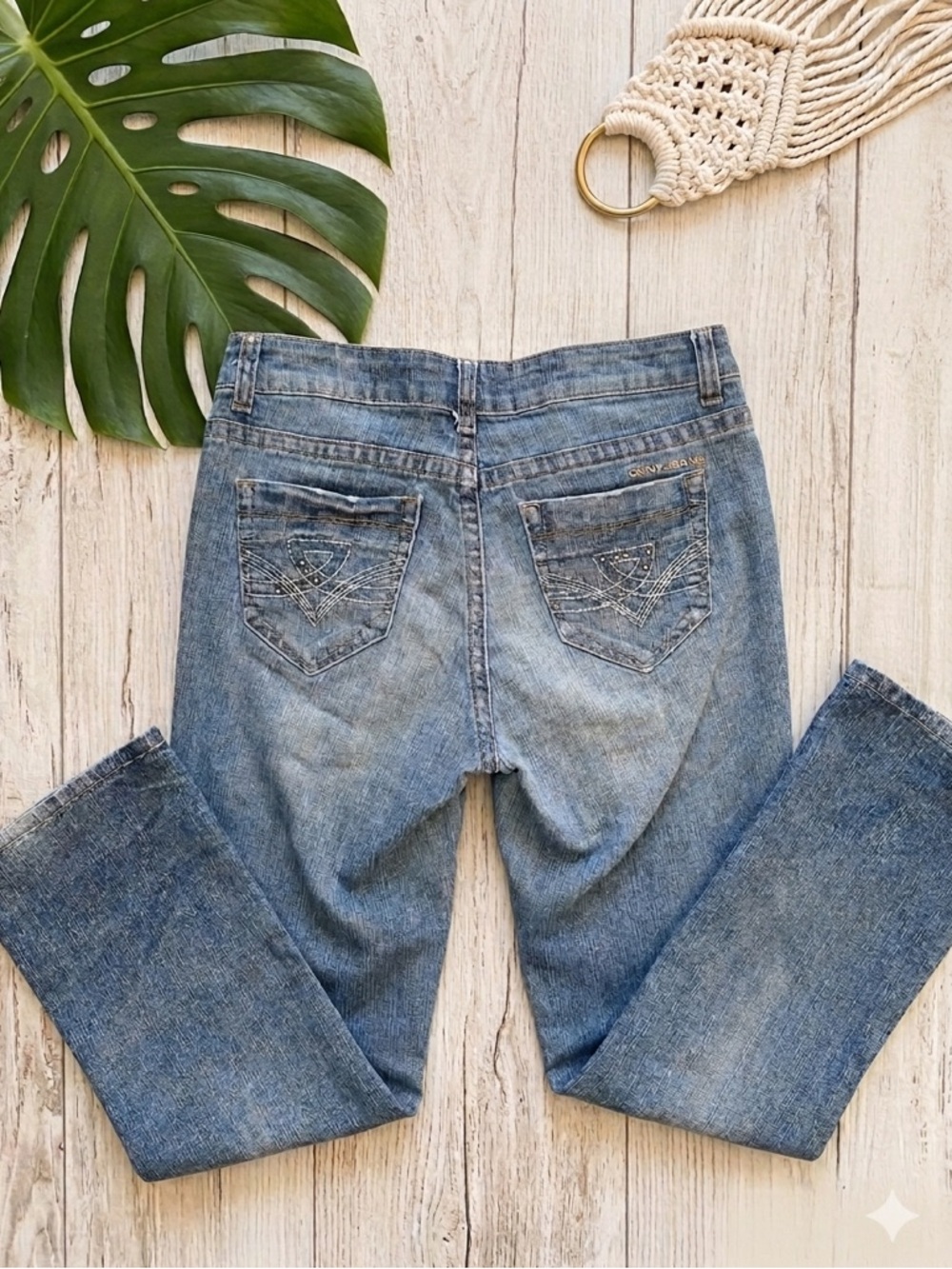 DKNY Jeans Women’s Low-Rise Bootcut Embroidered Pocket Denim - Y2K Vintage Style